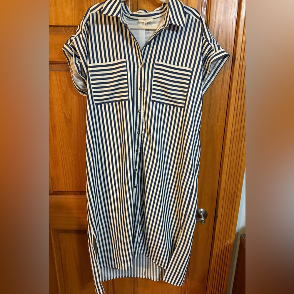 Entro Navy and White Striped Maxi Dress